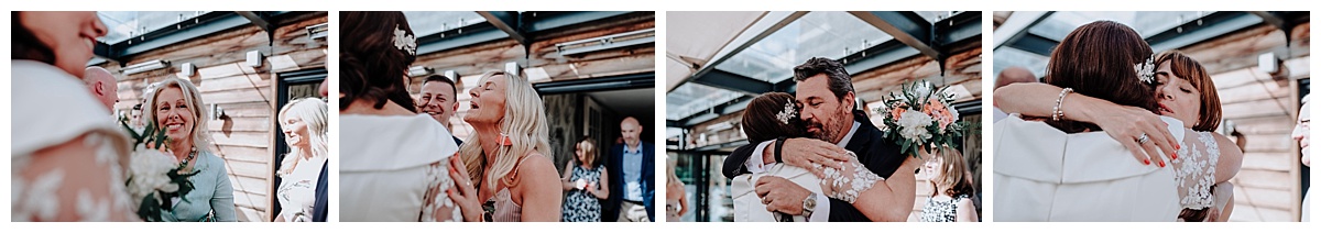 Allison and Carl greeting guests after wedding ceremony at Great John Street Hotel