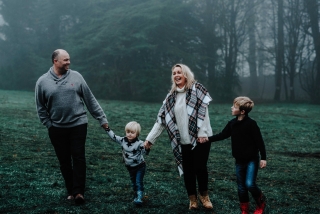 Smiling walking family at a Cheshire Photography Session